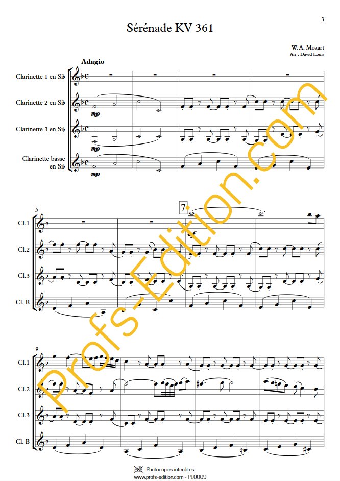 Sérénade KV 361 - Quatuor de Clarinettes - MOZART W. A. - app.scorescoreTitle