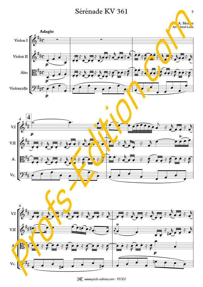 Sérénade KV 361 - Quatuor à Cordes - MOZART W. A. - Partition