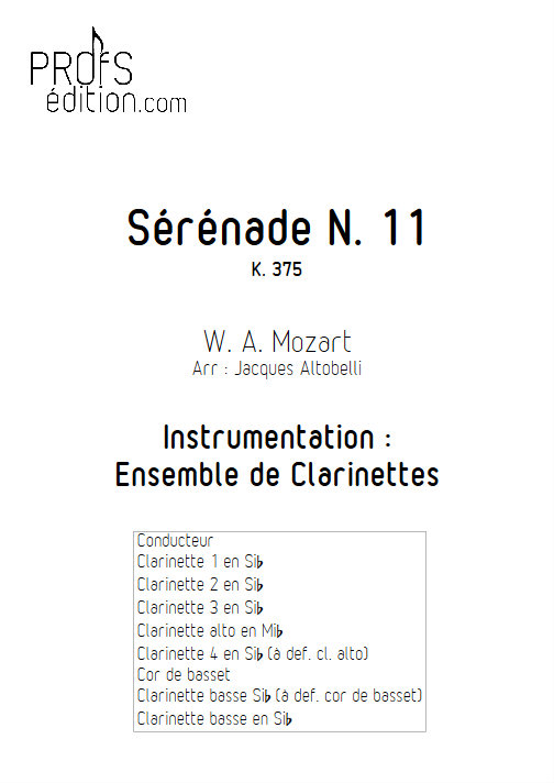 Sérénade KV 375 - Ensemble de Clarinettes - MOZART W. A. - page de garde