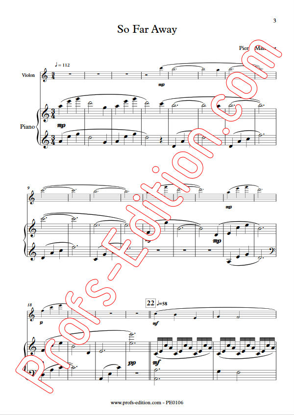 So Far Away - Duo Violon & Piano - MANCHOT P. - Partition