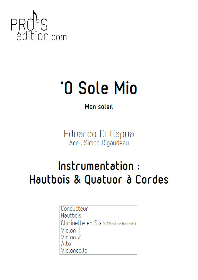 O Sole Mio - Hautbois et Quatuor à Cordes - Di CAPUA E. - page de garde