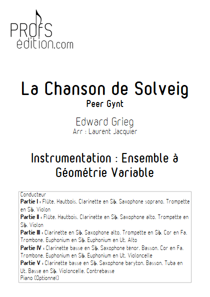 Chanson de Solveig - Ensemble à Géométrie Variable - GRIEG E. - page de garde