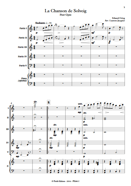 Chanson de Solveig - Ensemble à Géométrie Variable - GRIEG E. - Partition