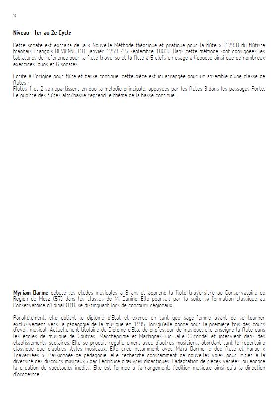 Sonate No 1 - Ensemble de Flûtes - DEVIENNE F. - Fiche Pédagogique