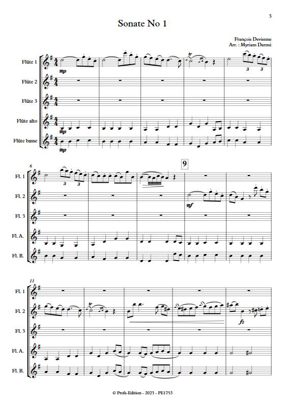 Sonate No 1 - Ensemble de Flûtes - DEVIENNE F. - Partition