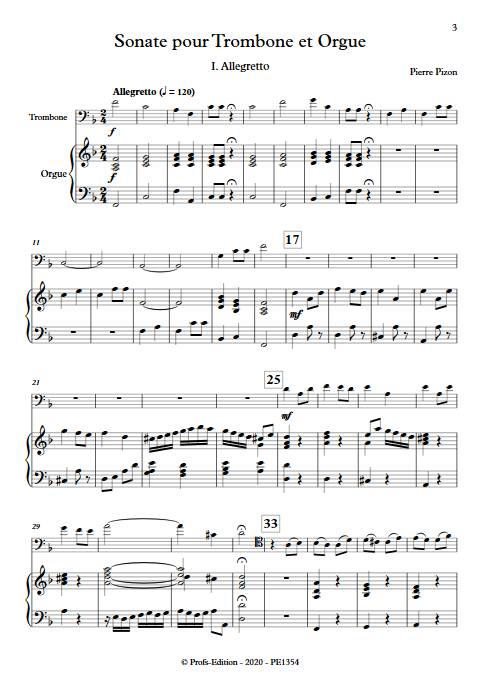 Sonate pour Trombone - Trombone & Orgue - PIZON P. - Partition