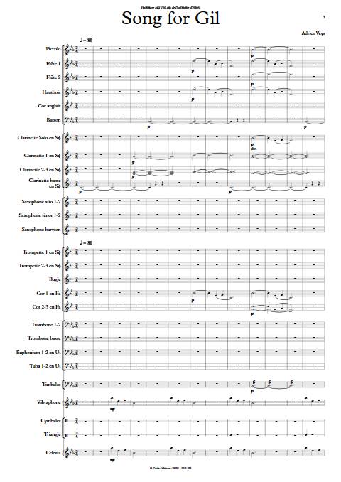 Song for Gil - Orchestre d'Harmonie - VEYS A. - Partition