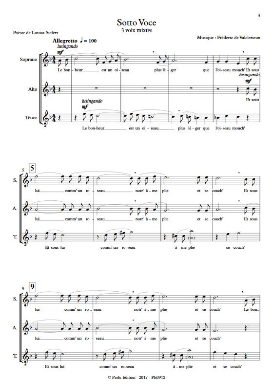 Sotto Voce - 3 voix mixtes - VALCLERIEUX F. - Fiche Pédagogique