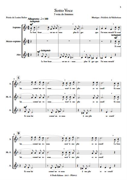 Sotto Voce - 3 voix mixtes - VALCLERIEUX F. - Partition