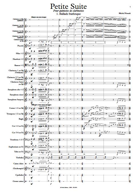 Petite Suite 1er Mouvement - Quinette de Clarintettes et Harmonie - NOWAK M. - Partition