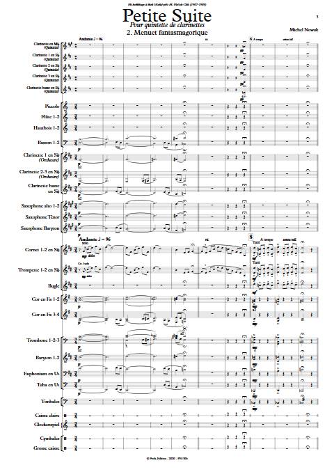 Petite Suite 2e Mouvement - Quintette de Clarintettes et Harmonie - NOWAK M. - Partition