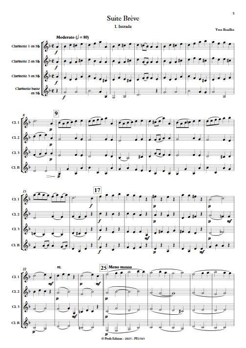 Suite brève - Quatuor de Clarinettes - BOUILLOT Y. - Partition