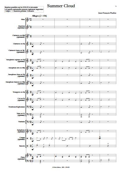 Summer Cloud - Orchestre d'harmonie - PAULEAT J.F. - Partition