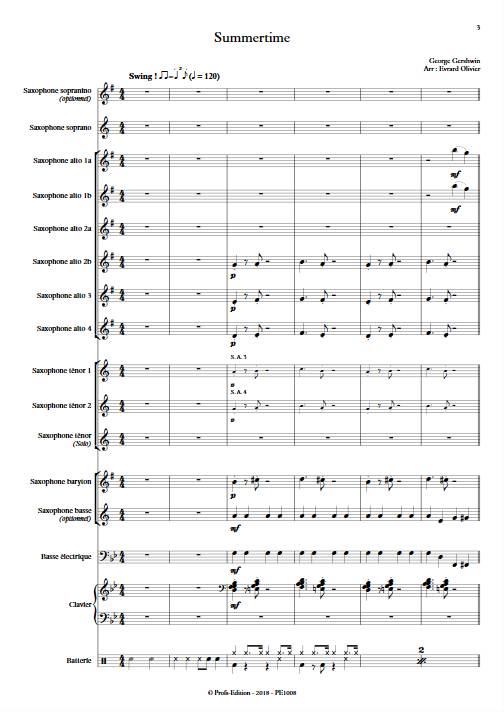 Summertime - Ensemble de Saxophones - GERSHWIN G. - Partition