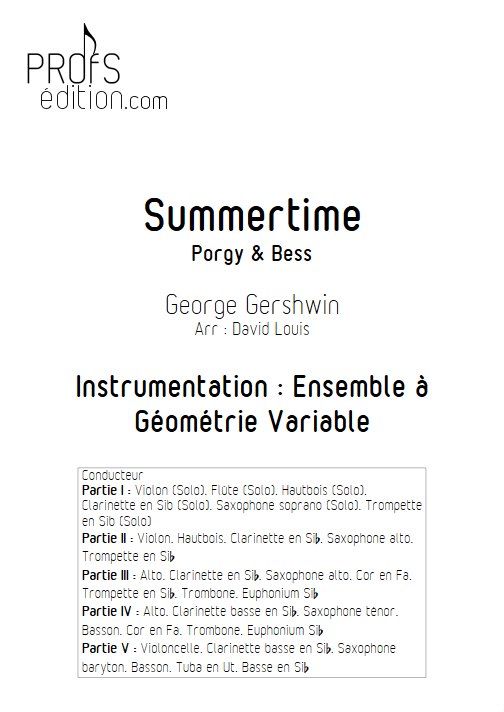 Summertime - Ensemble à Géométrie Variable - GERSHWIN G. - page de garde