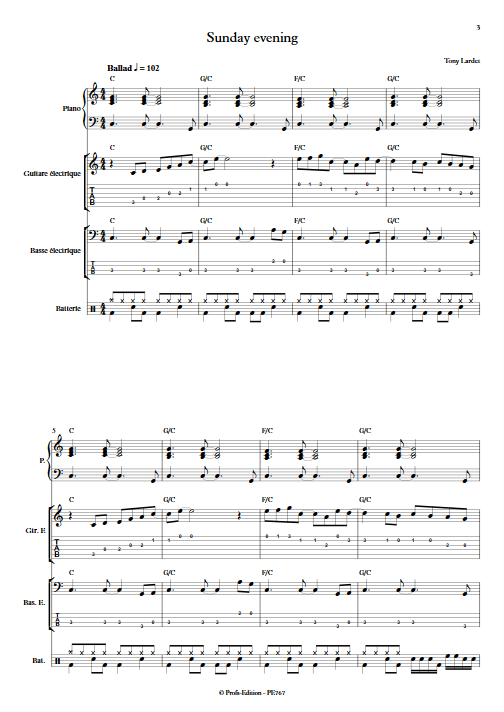 Sunday evening - Musique Actuelle - LARDET T. - Partition
