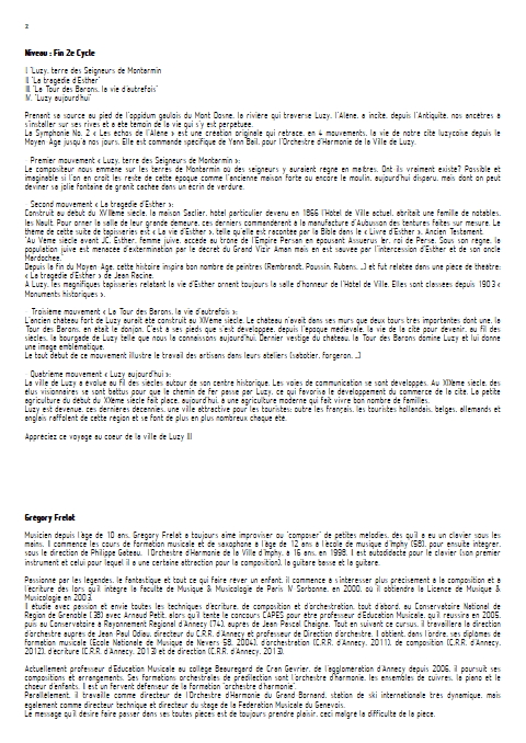 Symphonie n°2 (Les échos de l’Alène) - Orchestre d'Harmonie - FRELAT G. - Fiche Pédagogique