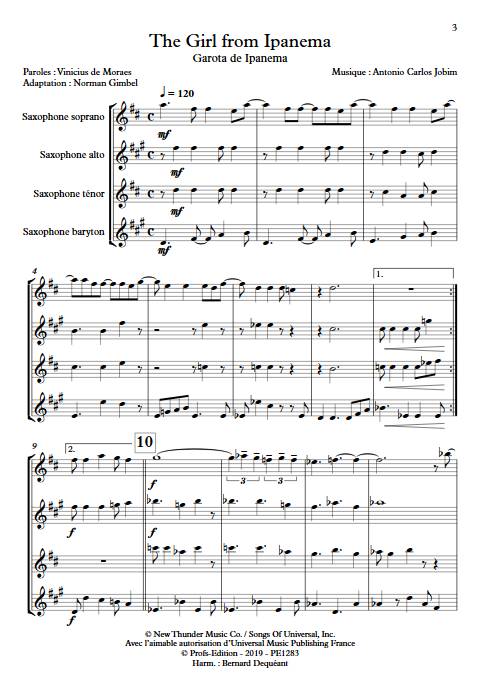The girl from Ipanema - Quatuor de Saxophones - JOBIM A. C. - Partition