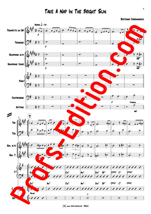 Take a Nap in The Bright Sun - Septet Jazz - CARBONNEAUX B. - Partition