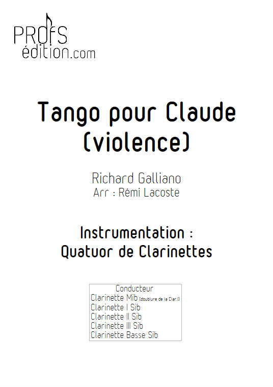 Tango pour Claude - Quatuor de Clarinettes - GALLIANO R. - page de garde