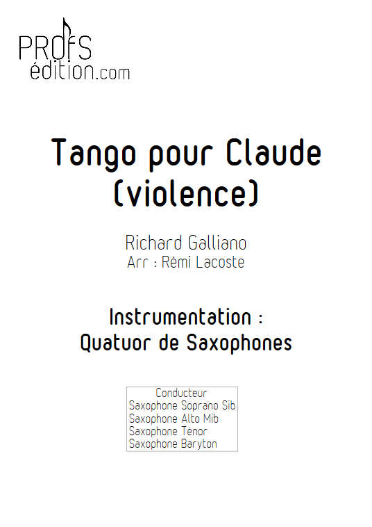 Tango pour Claude - Quatuor de Saxophones - GALLIANO R. - page de garde