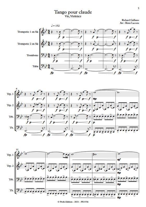 Tango pour Claude - Quatuor de Cuivres - GALLIANO R. - Partition