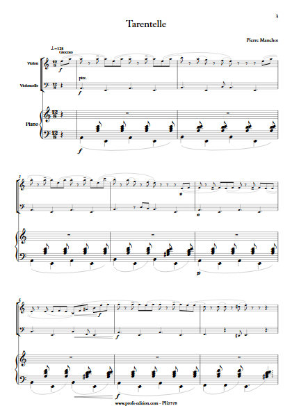 Tarentelle - Trio Violon Violoncelle Piano - MANCHOT P. - Partition