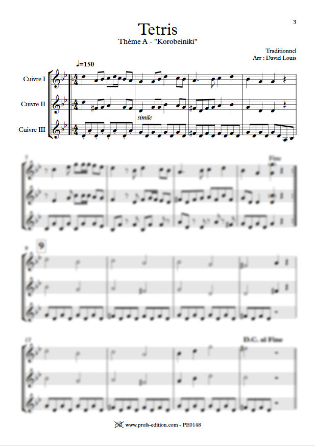 Tétris (2 thèmes) - Trio Cuivres - TRADITIONNEL RUSSE - Partition