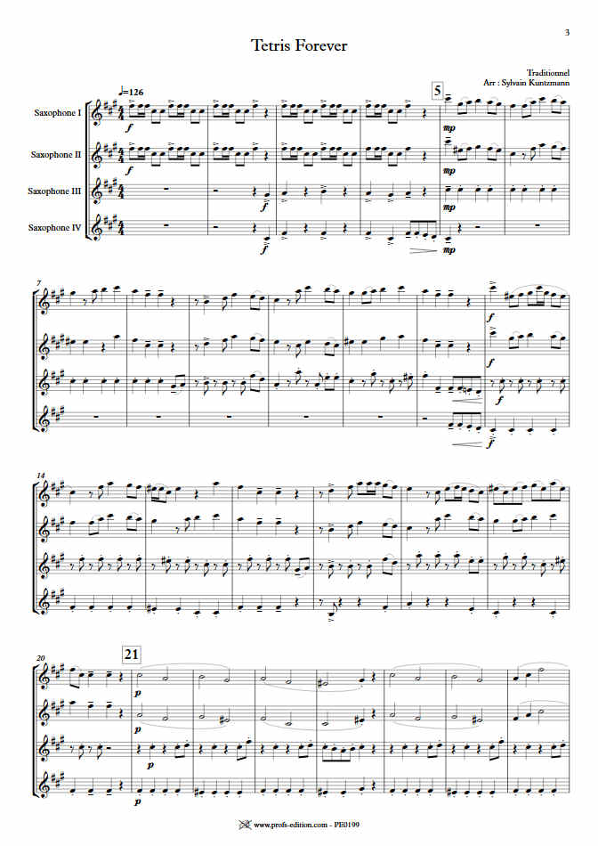 Tétris - 4 Saxophones égaux - TRADITIONNEL RUSSE - Partition