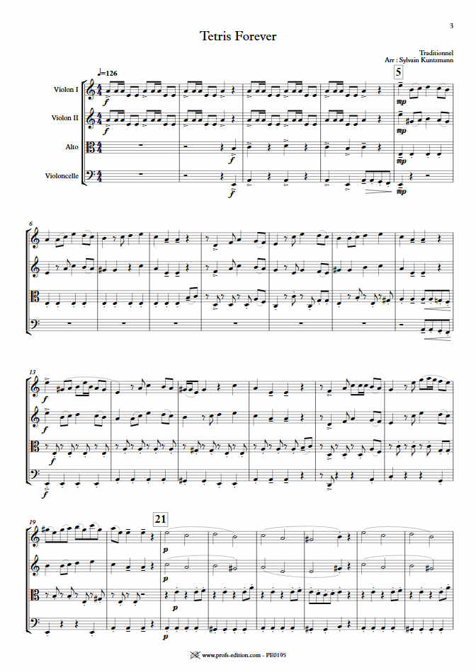 Tétris - Quatuor à Cordes - TRADITIONNEL RUSSE - Partition