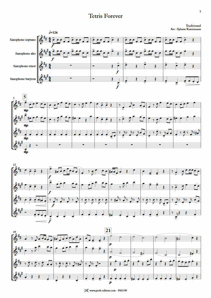 Tétris - Quatuor de Saxophones - TRADITIONNEL RUSSE - Partition