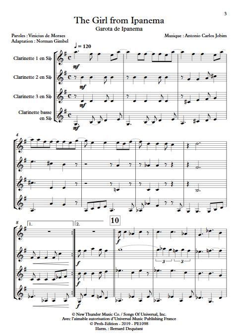 The girl from Ipanema - Quatuor de Clarinettes - JOBIM A. C. - Partition