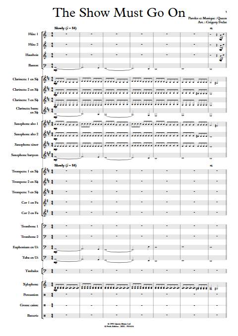 The Show Must Go on - Orchestre d'harmonie - QUEEN - Partition