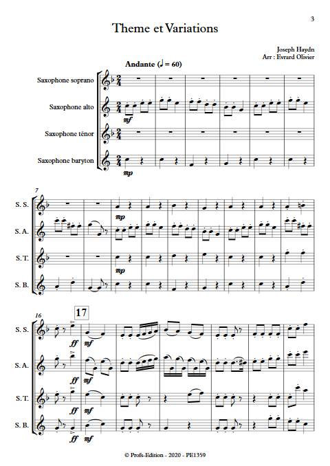 Theme et variation Haydn - Quatuor de Saxophones - HAYDN J. - Partition