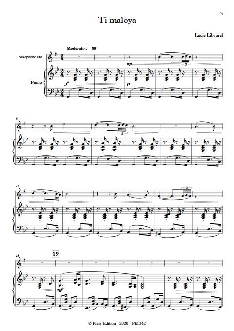 Ti maloya - Saxophone & Piano - LIBOUREL L. - Partition