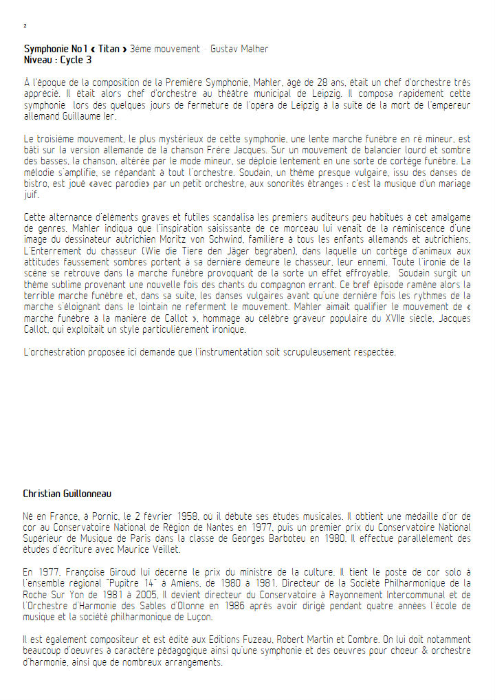 Symphonie n°1 Titan - Orchestre d'Harmonie - MAHLER G. - Fiche Pédagogique