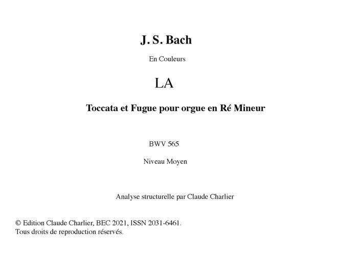 Toccata BWV 565 - Analyse Musicale - CHARLIER C. - page de garde