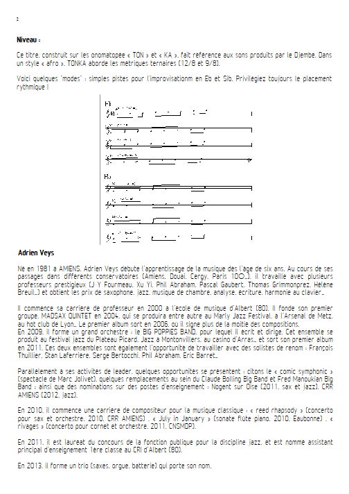 Tonka - Ensemble de Saxophones - VEYS A. - Fiche Pédagogique