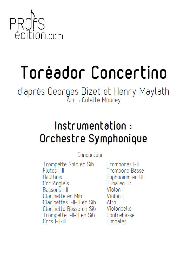 Toréador Concertino - Orchestre Symphonique - BIZET G. - page de garde