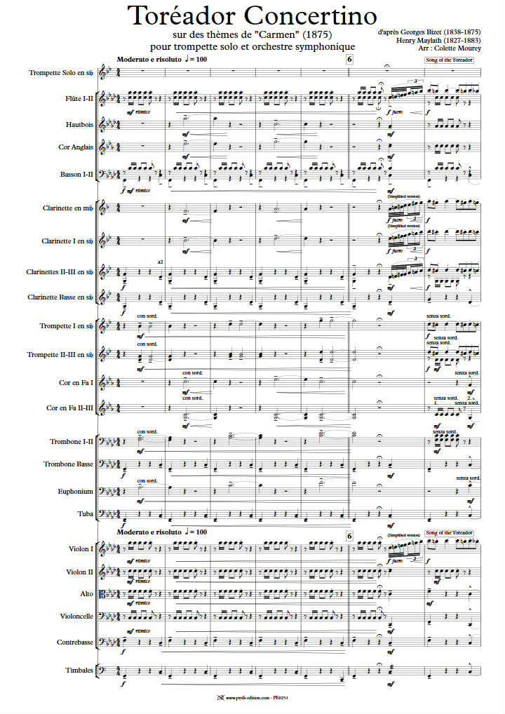 Toréador Concertino - Orchestre Symphonique - BIZET G. - Partition