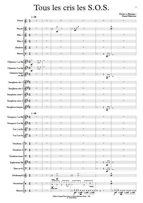 Tous les cris les SOS - Orchestre d'Harmonie - BALAVOINE D. - Partition