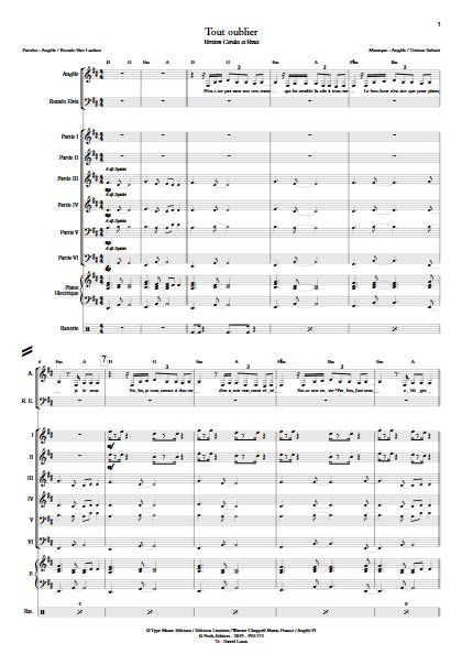 Tout oublier - Ensemble Variable - ANGELE - Partition