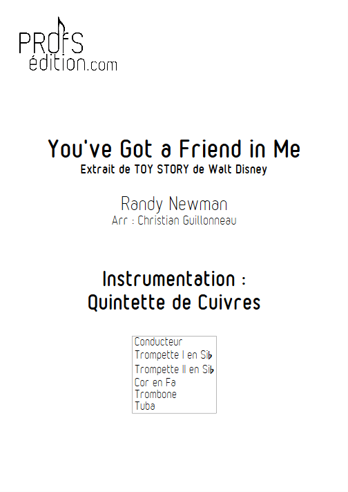 Toy Story (J'ai trouvé un ami) - Quintette de Cuivres - NEWMAN R. - page de garde
