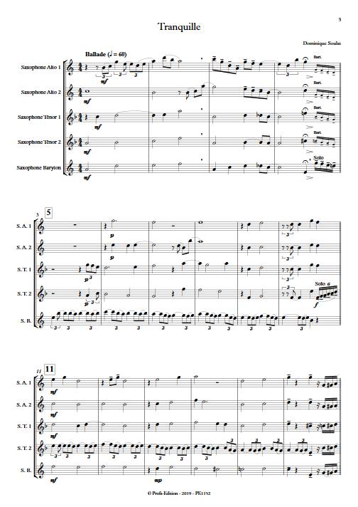 Tranquille - Quintette de Saxophones - SOULAT D. - Partition