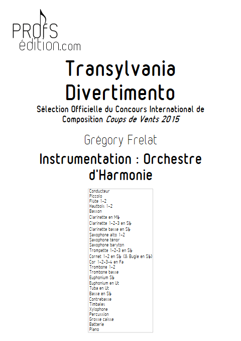 Transylvania Divertimento - Orchestre d'Harmonie - FRELAT G. - page de garde