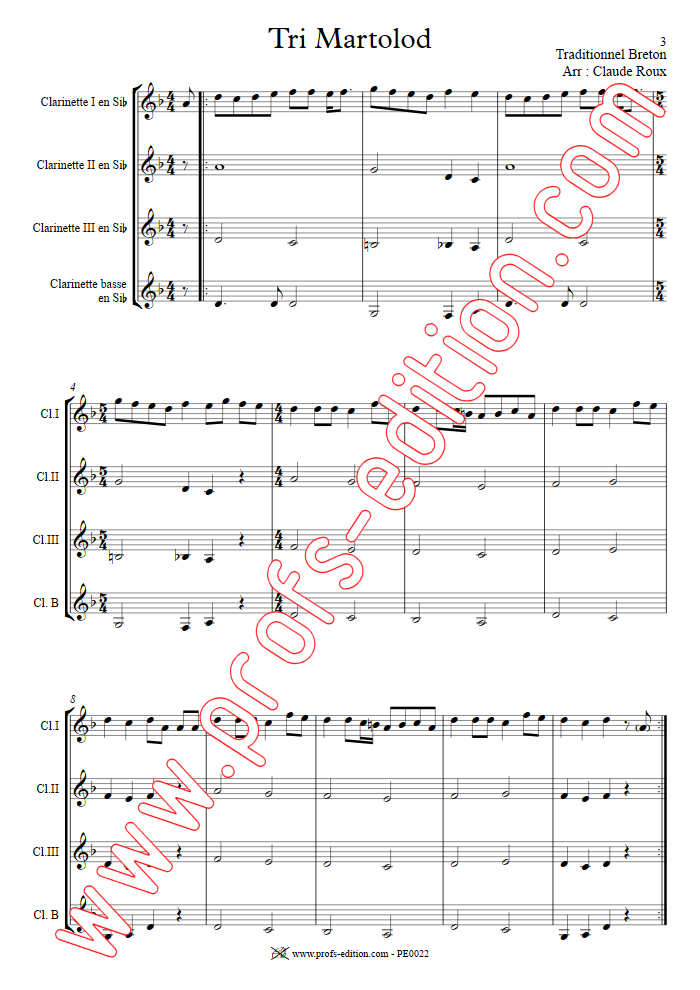 Tri Martelod - Quatuor de Clarinettes - TRADITIONNEL BRETON - app.scorescoreTitle