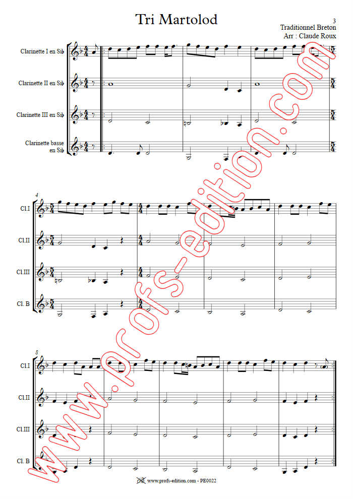 Tri Martelod - Quatuor de Clarinettes - TRADITIONNEL BRETON - Partition