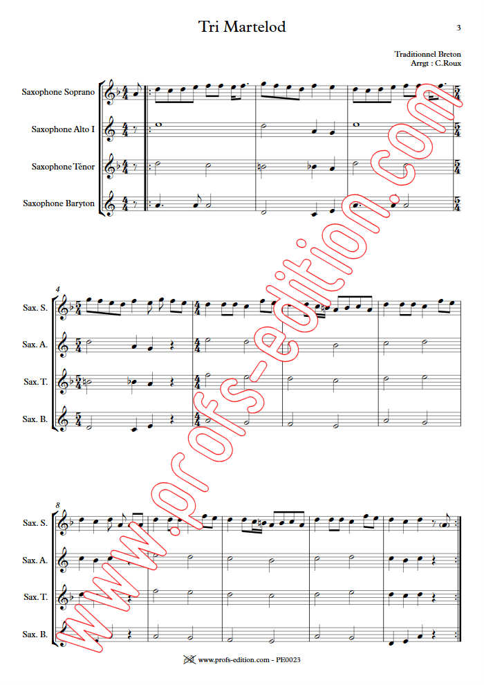 Tri Martelod - Quatuor de Saxophones - TRADITIONNEL BRETON - Partition