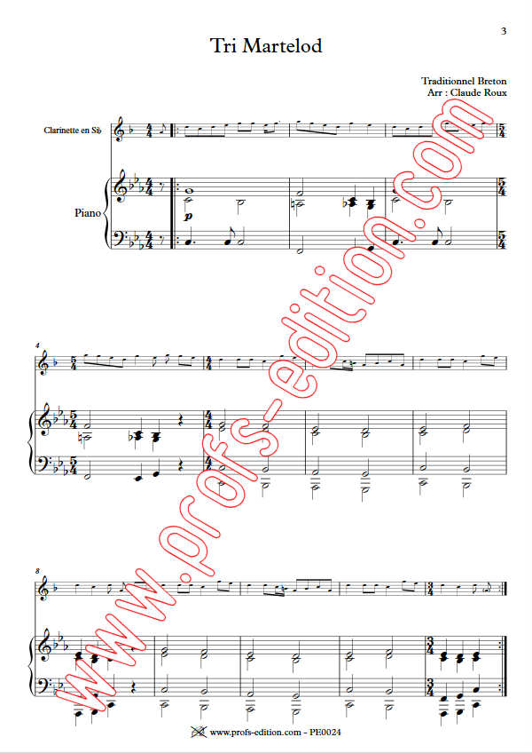 Tri Martelod - Duo Clarinette et Piano - TRADITIONNEL BRETON - Partition