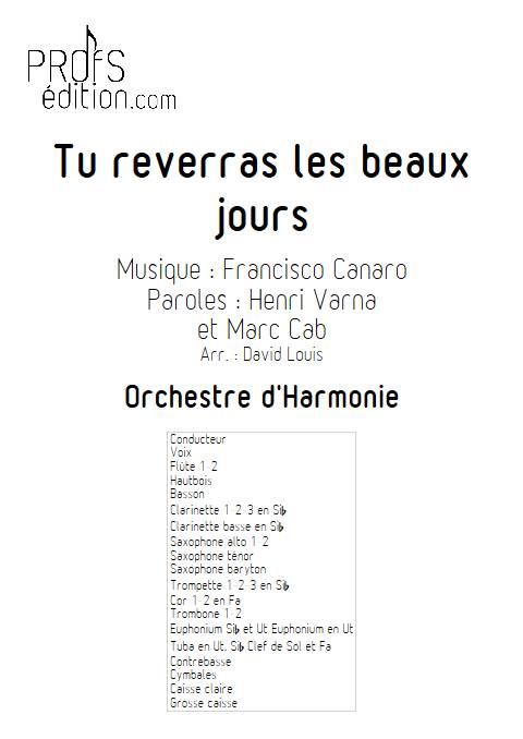Tu reverras les beaux jours - Orchestre d'Harmonie - CANARO F. - page de garde